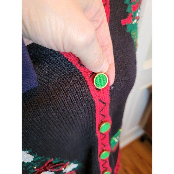 Vintage 90s/Y2K Black Christmas Tree Vest Beaded Bows MP Glam Retro Festive - Picture 5 of 8